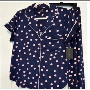 Kate Spade Navy Pajama Set with Pink Polka Dots